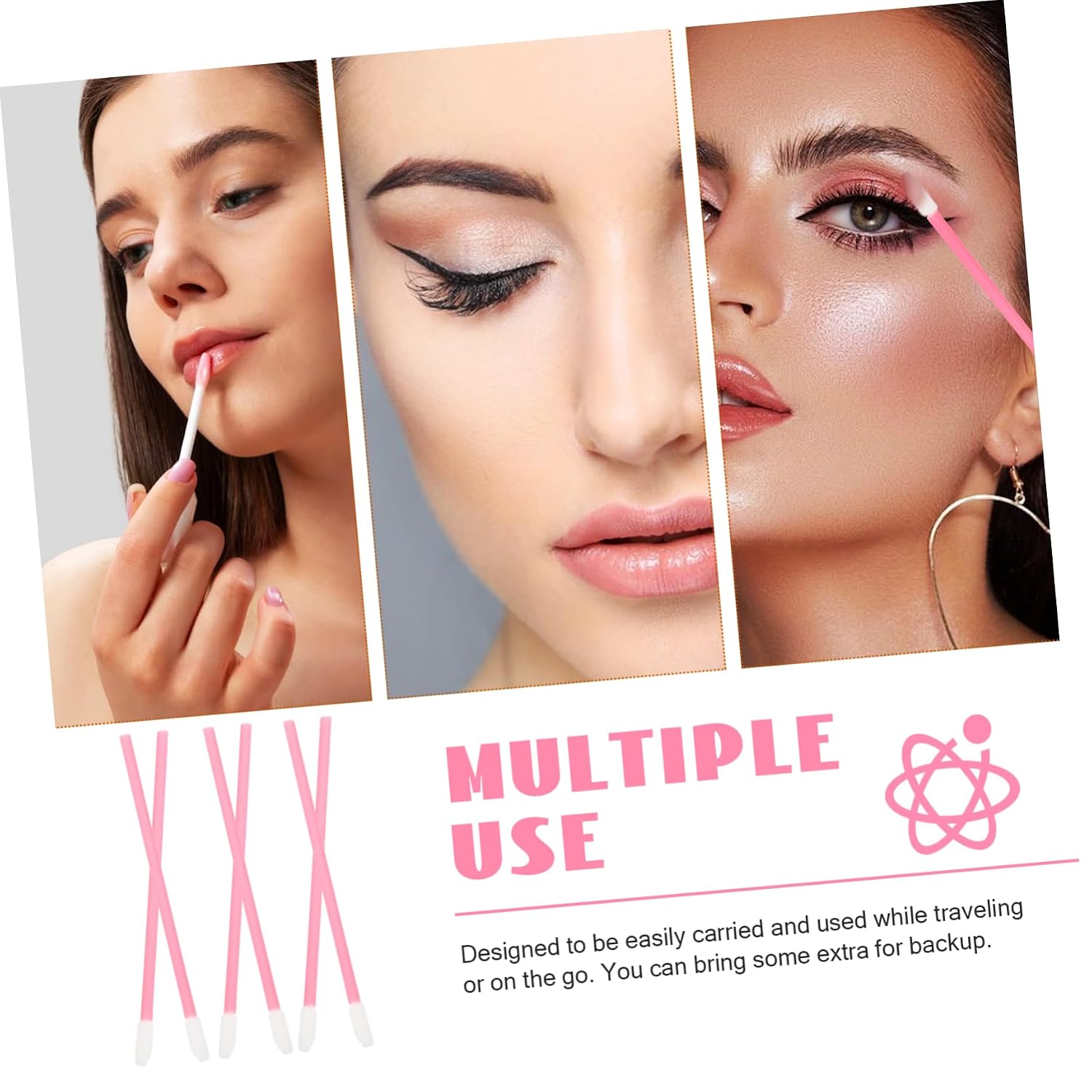 Mobestech 100pcs Pink Lip Brushes Lipstick Applicator Wands Concealer Blending Brush Eyebrow Eye Shadow Applicators Portable Makeup Tools for Precise Lip and Face Makeup Application