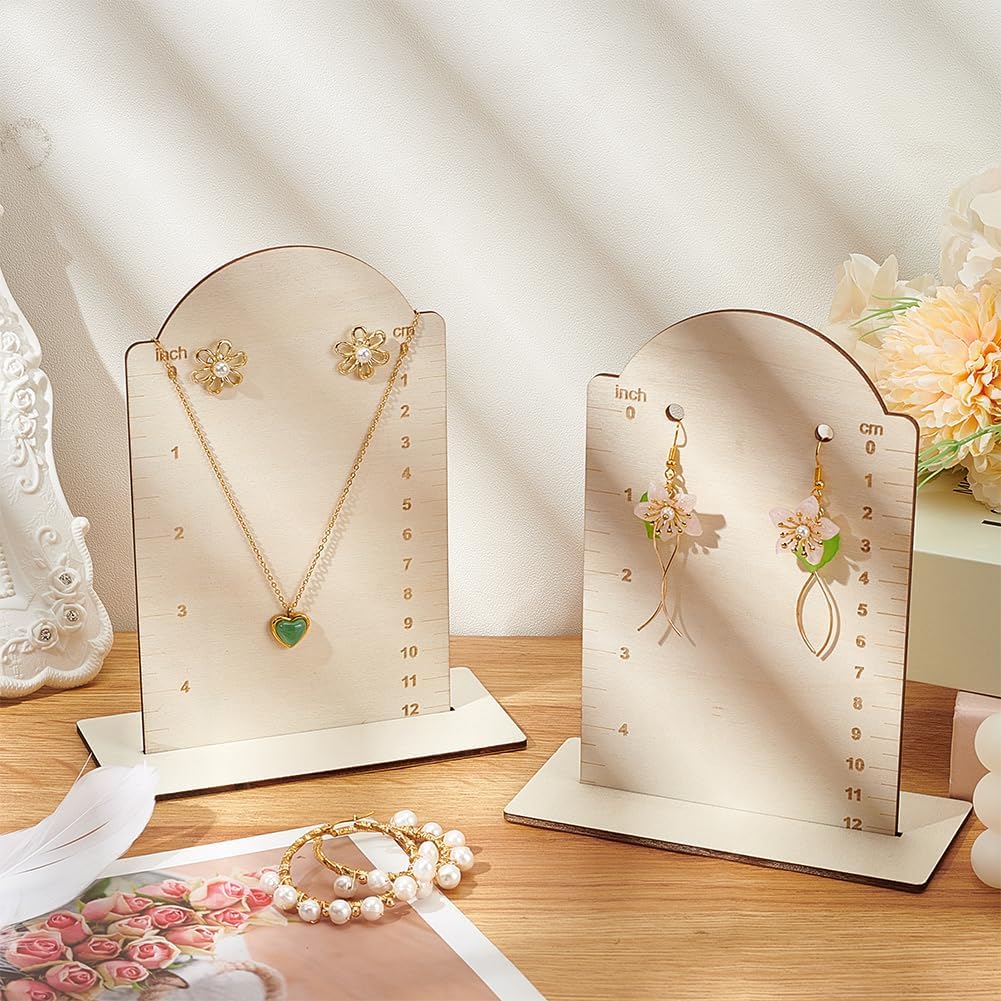 FINGERINSPIRE 2 Pcs Earring Measurement Display Stand 5.1x2.4x6.3 Wood Ear Stud Stand Earring Organizer Frame with Measurement Floral White Arch-Shaped Earring Holder for Measuring Selling Earring image 5