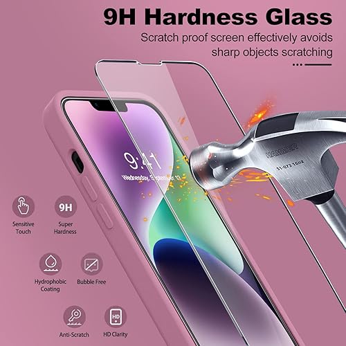 Miniatura 969 de BossKiss Funda compatible con iPhone 14 Pro, silicona mejorada [protección de cámara] [2 protectores de pantalla 9H], forro interior de microfibra