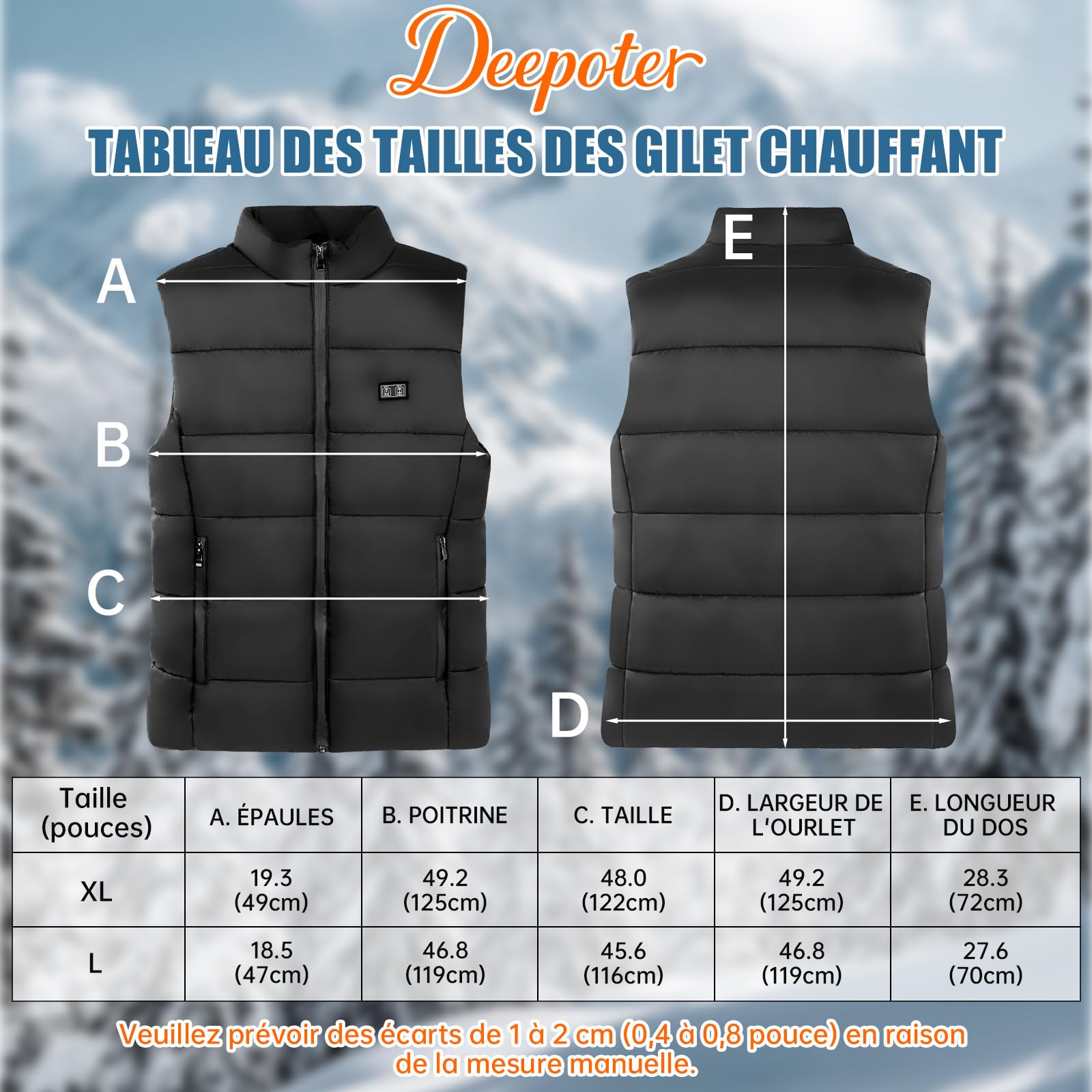 Gilet Chauffant Homme avec Batterie 10000mAh pour Ski（L）