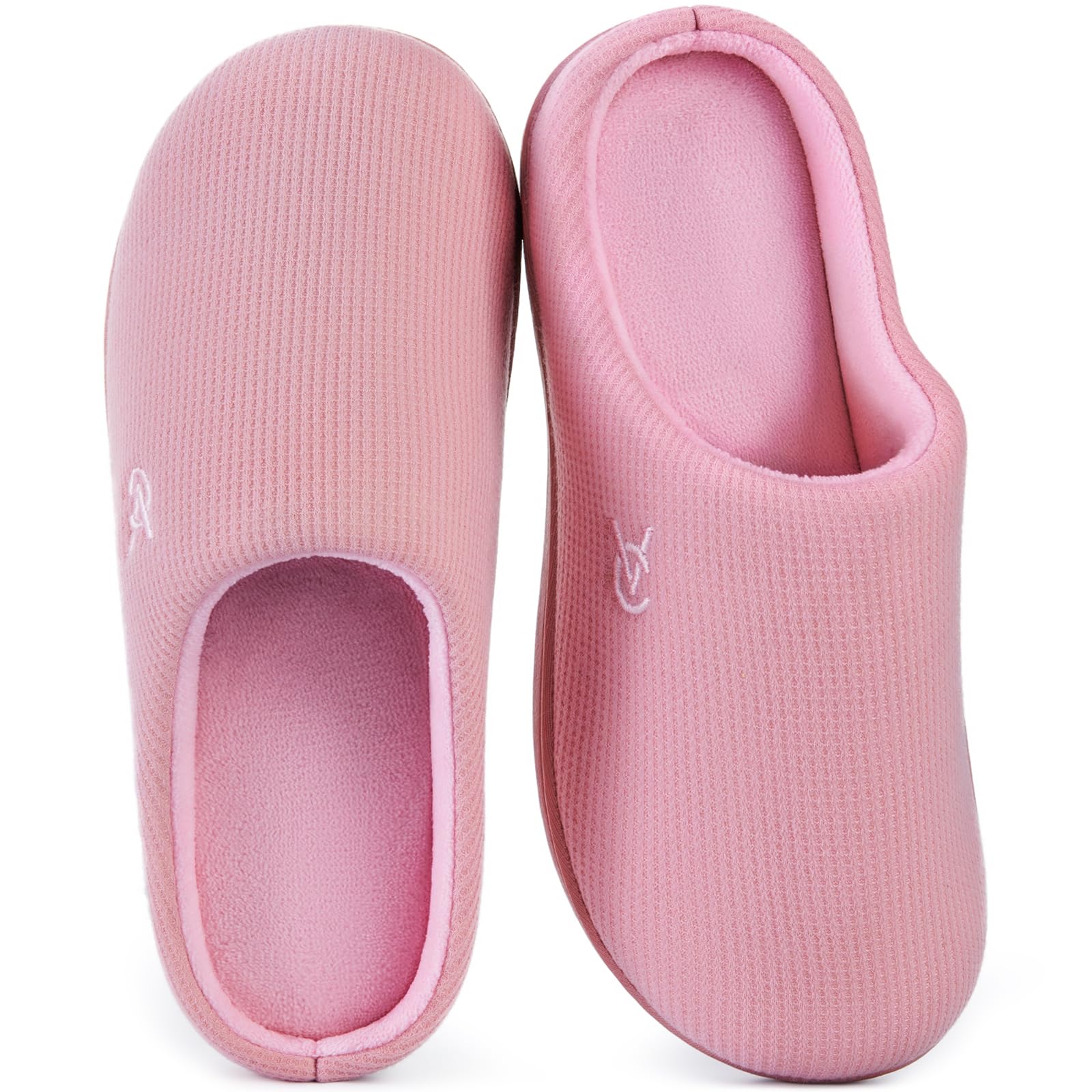 VeraCosy Damen Zweifärbig Hausschuhe Weich Bequem Strick Memoryschaum Rutschfest Pantoffeln Sanftes Rosa, 38-39 EU