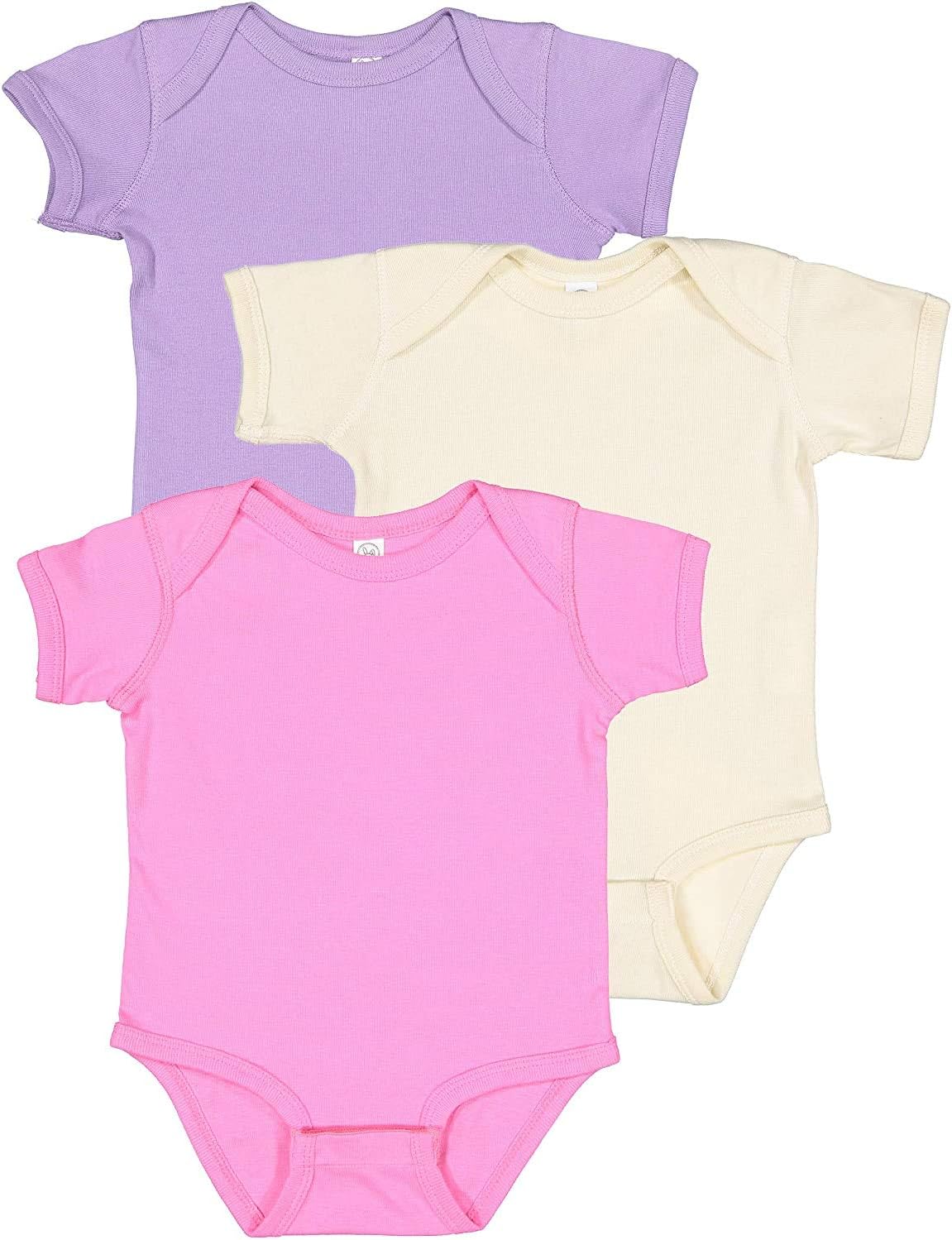 RABBIT SKINS Baby Bodysuit Girl & Boy | Newborn 0-3 Months to 24 Month Toddler 3-Pack Bulk Set, Snap Easy Closure