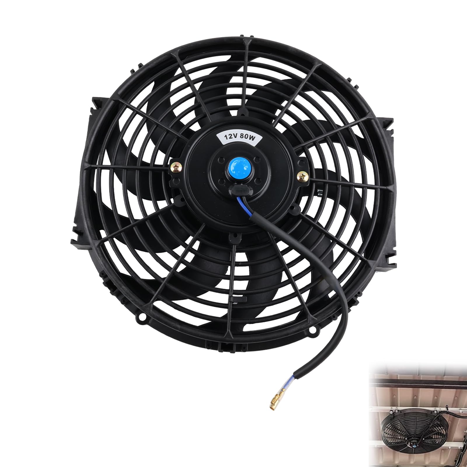 Ventilateur de voiture 30,5 cm, 12 V, 80 W, universel, fin, compatible avec moteur de voiture, 10 feuilles, 2200 tr/min, 1730 CFM - Ventilateur électrique Push Pull avec kit de montage
