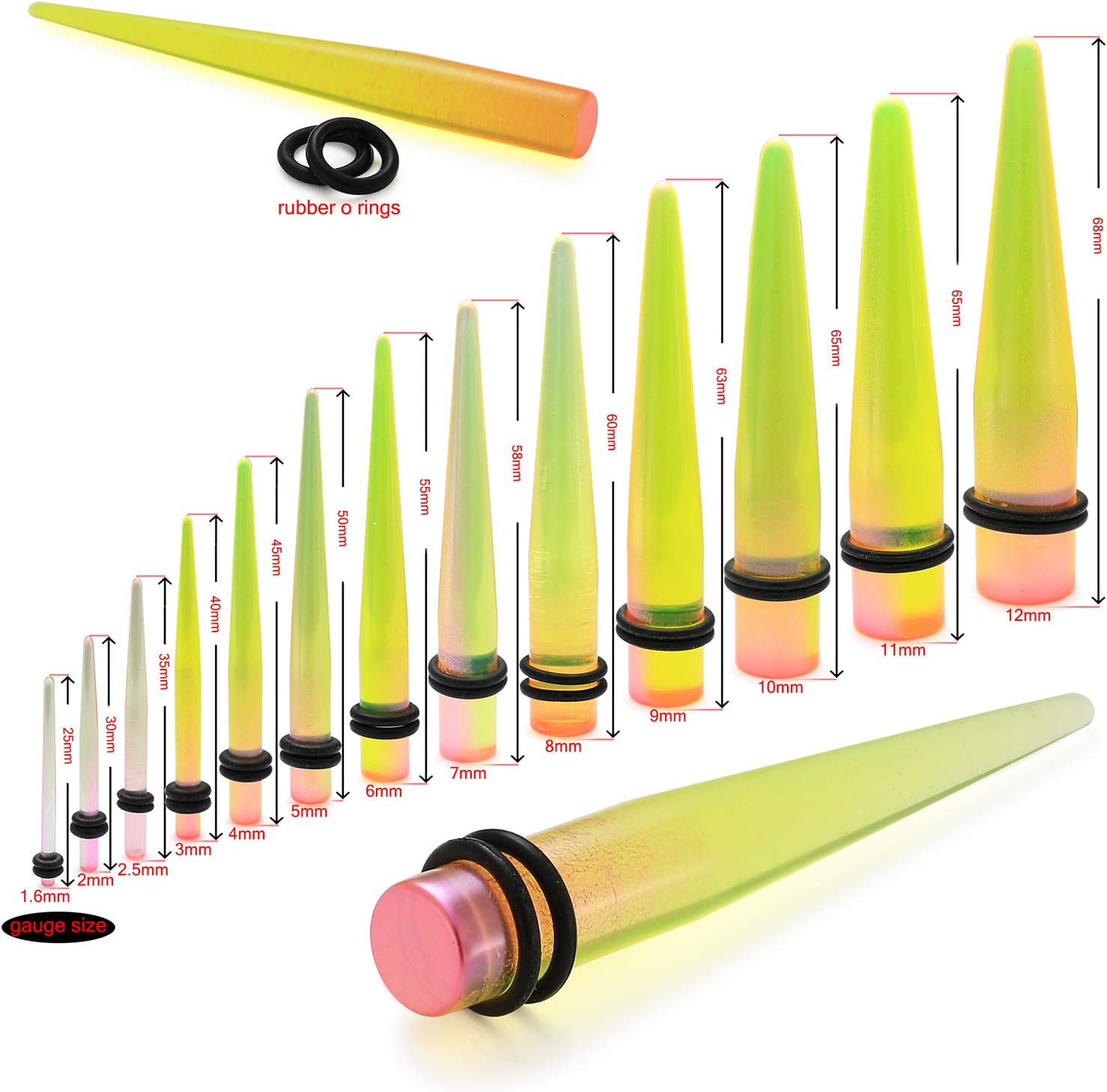 Pink End on Light Green UV Acrylic Straight Tapers - Expander - Stretching - Gauge Ear Plug Body Piercing Jewelry