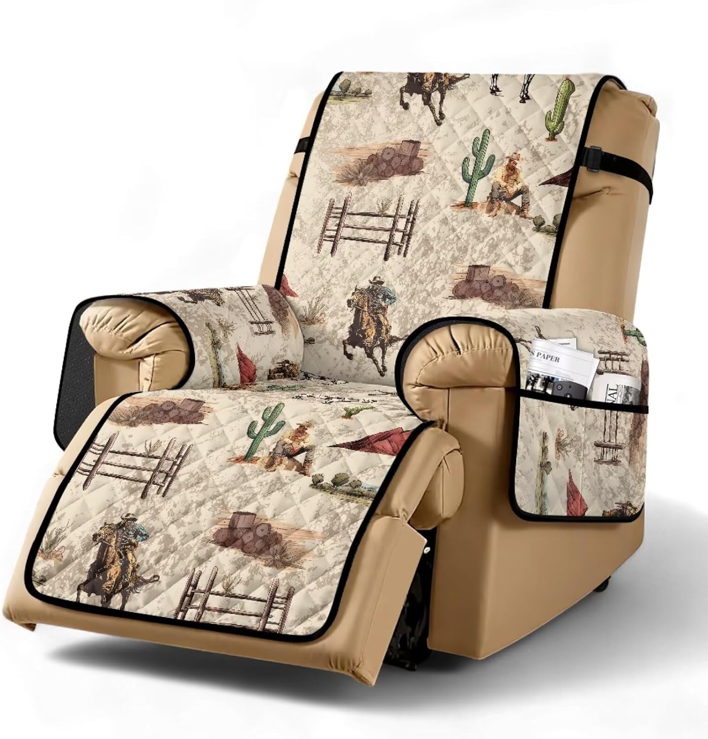 ZDCUSTOM Boho Floral Blossoms Recliner Chair Cover Non Slip Covers for Reclining Chairs with Pockets Washable Recliner Chair Cover Water Resistant Furniture Protector