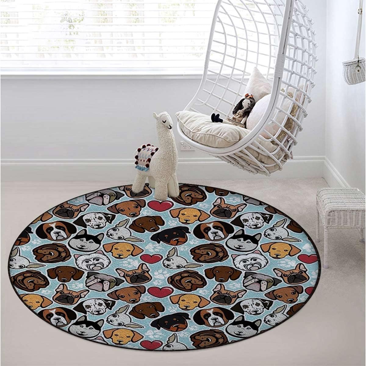 Dog Lover Round Office Chair Mat for Hardwood Floor Computer Gaming Rolling Chair Mat Floor Protector Mat Desk Rug Canine Breeds Bulldog Cartoon Animals,Pale Blue Diameter 35.5 in