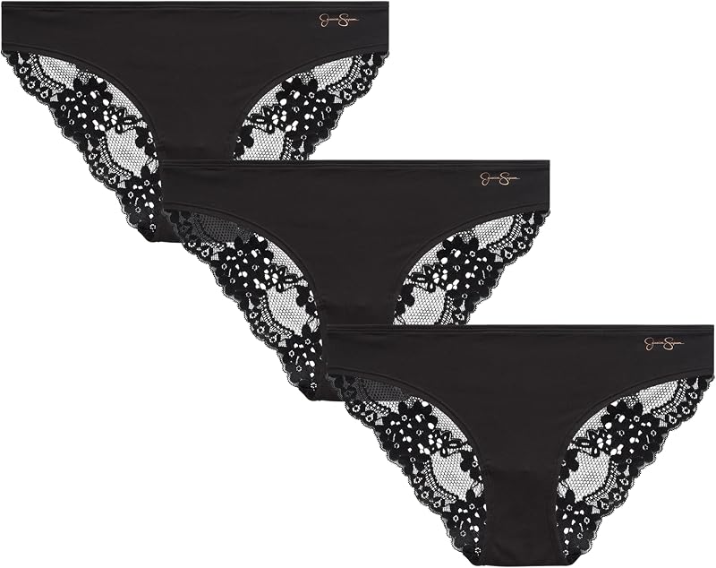 Jessica Simpson Women's Underwear - 3 Pack Microfiber Lace Bikini Panties (S-XL)