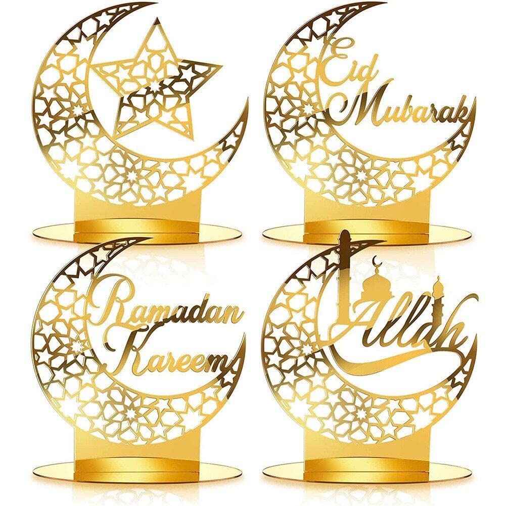 Ornement Eid Mubarak or à offrir, lot de 4 suspensions et plaque table Ramadan