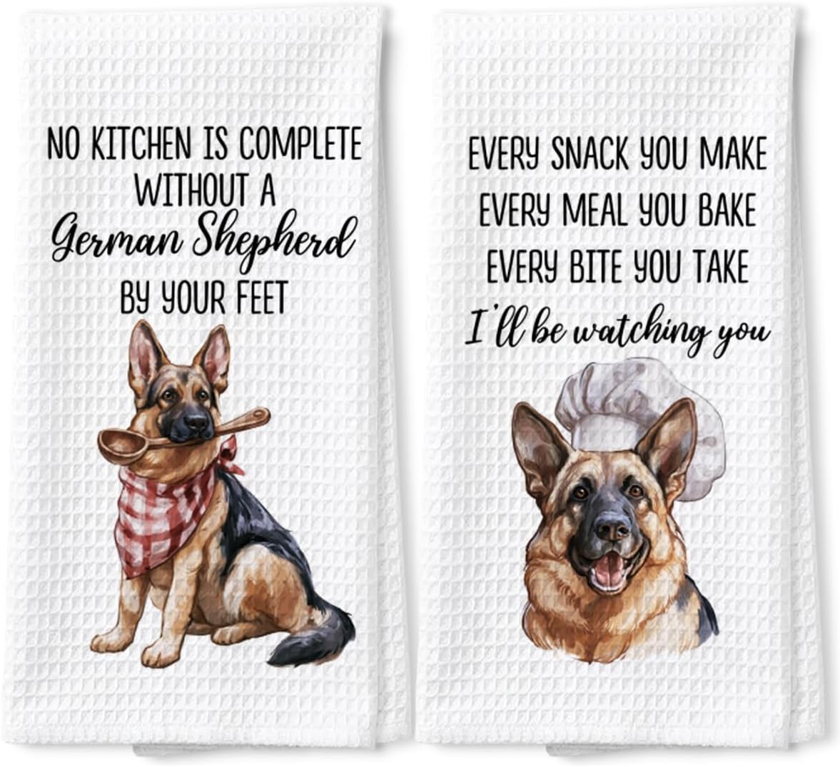 German Shepherd Dog Gifts Waffle Weave Kitchen Towels Set for Women Hostess, German Shepherd Gifts Decorative Towels for Dog Lover