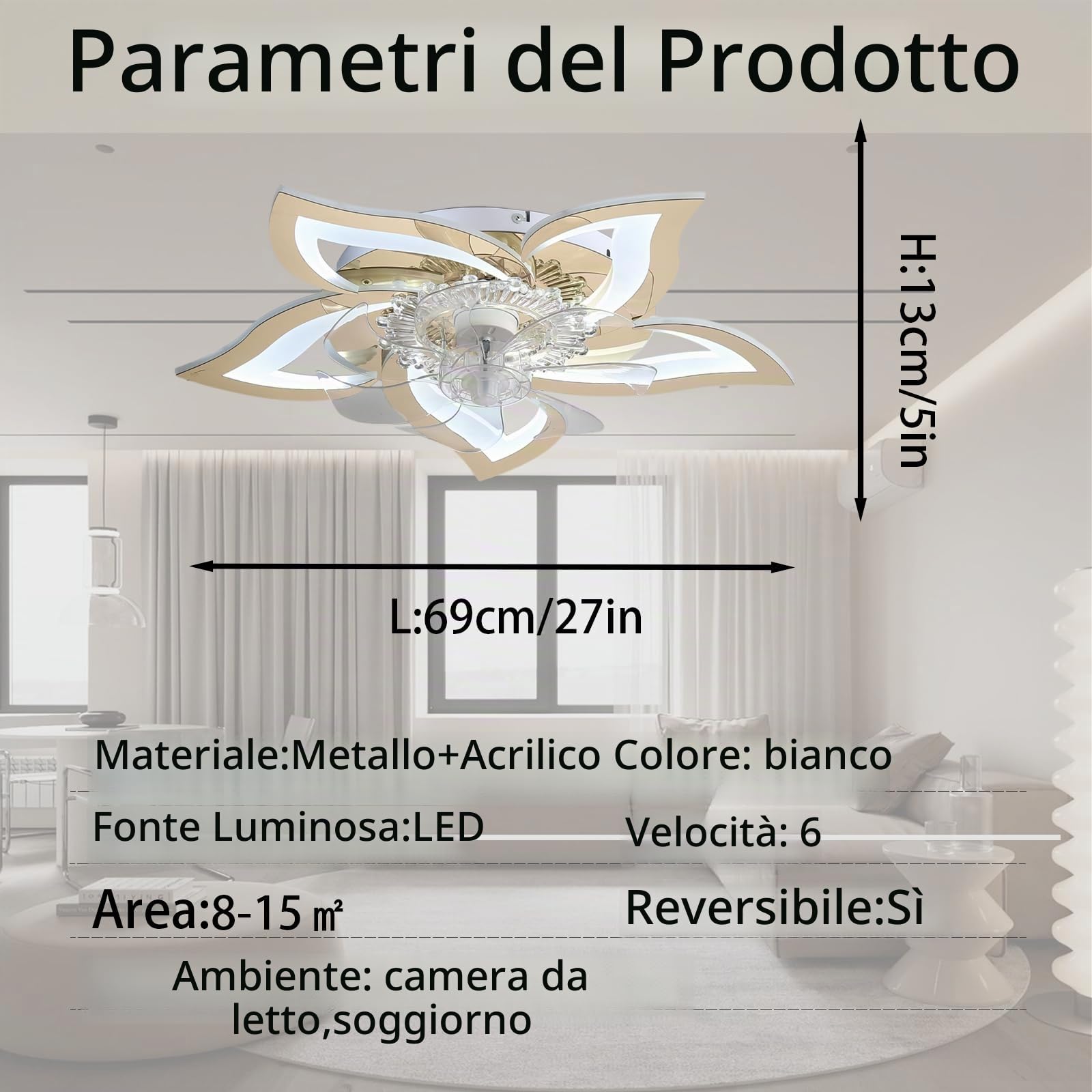 Ventilatore Da Soffitto Con Luce E Telecomando, Silenzioso Lampadario Con Ventilatore Da Soffitto Dimmerabile A 6 Velocità Reversibile Lampadario Ventilatore Per Cucina, Soggiorno-Gold