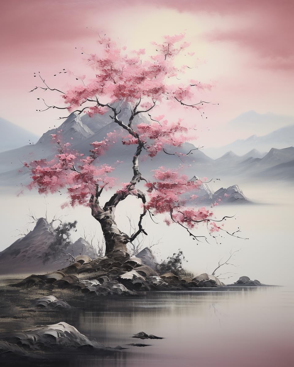 Stamped Cross Stitch Kits, Blossoming Cherry Blossom Tree, Printed Cross Patterns, Embroidery Crafts Needlepoint Kit, Beginners Starter Kits, DIY Handmade Gifts 11CT 3 Strands 16x20 inch