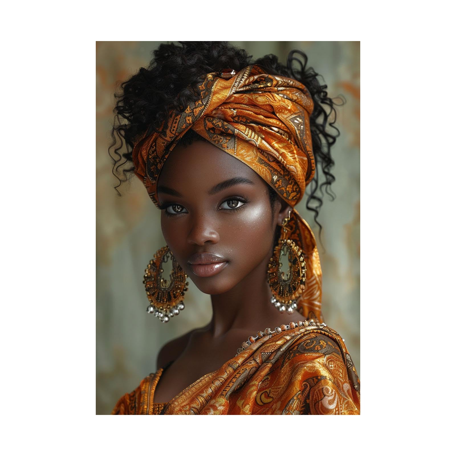 WQBQKKX Cuadros Mujeres Africanas Retrato de mujer negra Cuadros Decoracion Lienzos,Oro, amarillo Cuadro Grande Xxl Hogar Cocina Dormitorio Pared Decor-80x110cm Sin marco