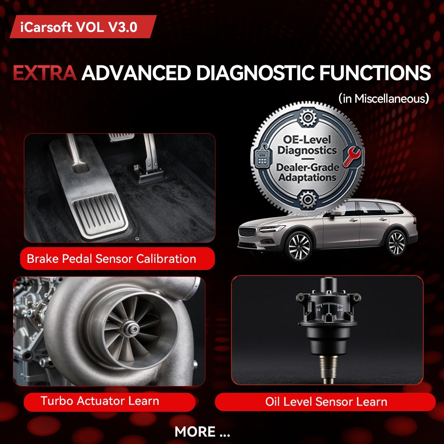 iCarsoft VOL V3.0(New Ver) Bidirectional Diagnostic Scan Tool for Volvo/SAAB OBD2 Scanner, All System Diagnose, 28 Resets(239 Sub-Services) /Actuation Test/Battery Registration, CAN-FD -Free Update image 4