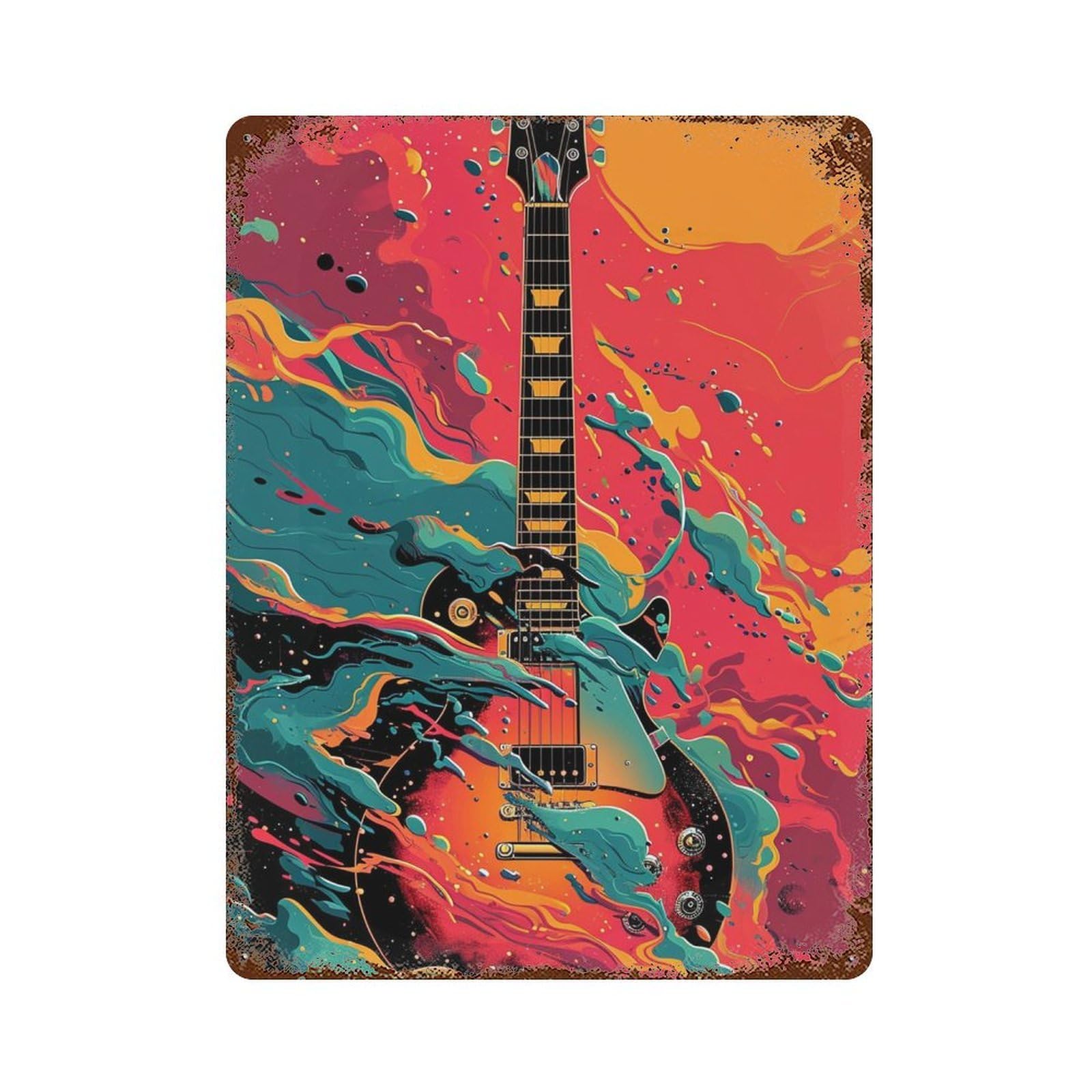 Garage Style Guitar Art Print Music Poster Rust Effect Tin Sign 15.7"x11.8", Shabby Chic Decor for Bar And Workshop