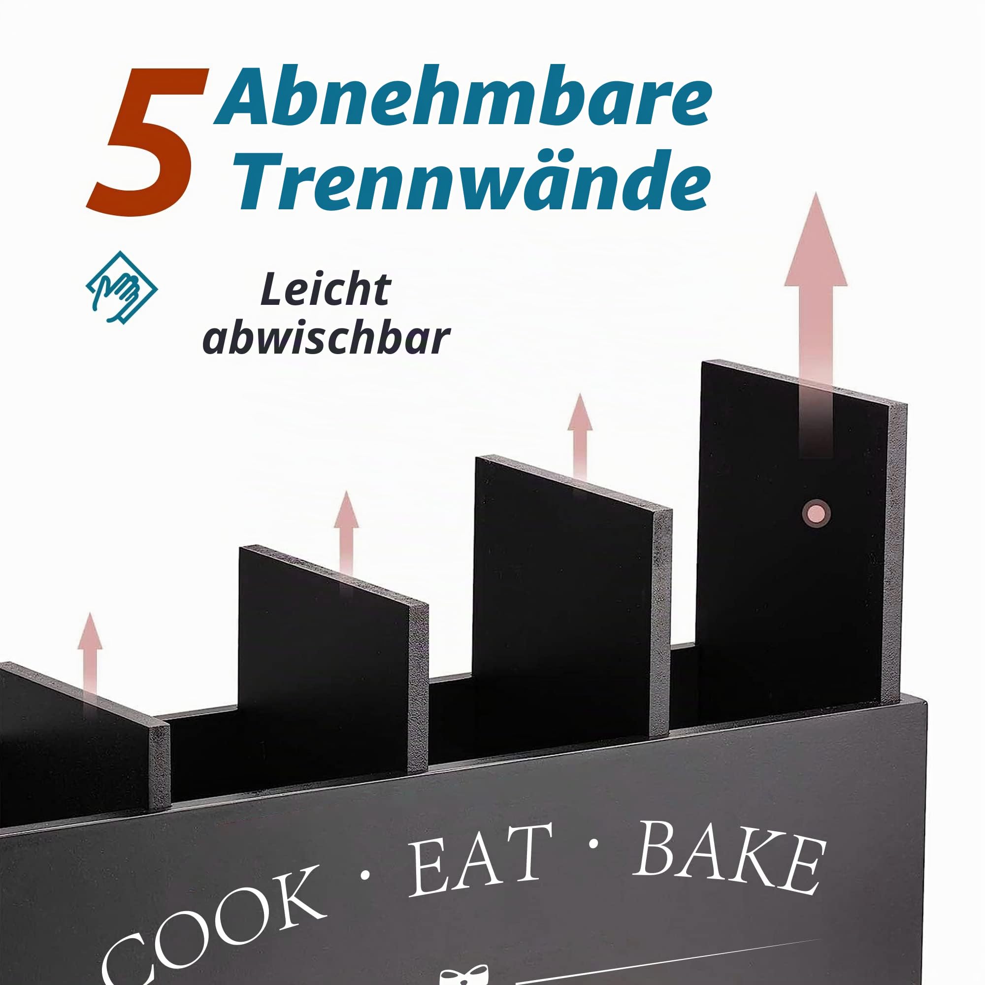 Suli Upgrade Extra großer Küchenutensilienhalter mit 4 Fächern, Holz-Utensilien-Organizer für Küchenarbeitsplatte, Bauernhaus-Küchendekoration, rustikale Kochutensilien – Schwarz