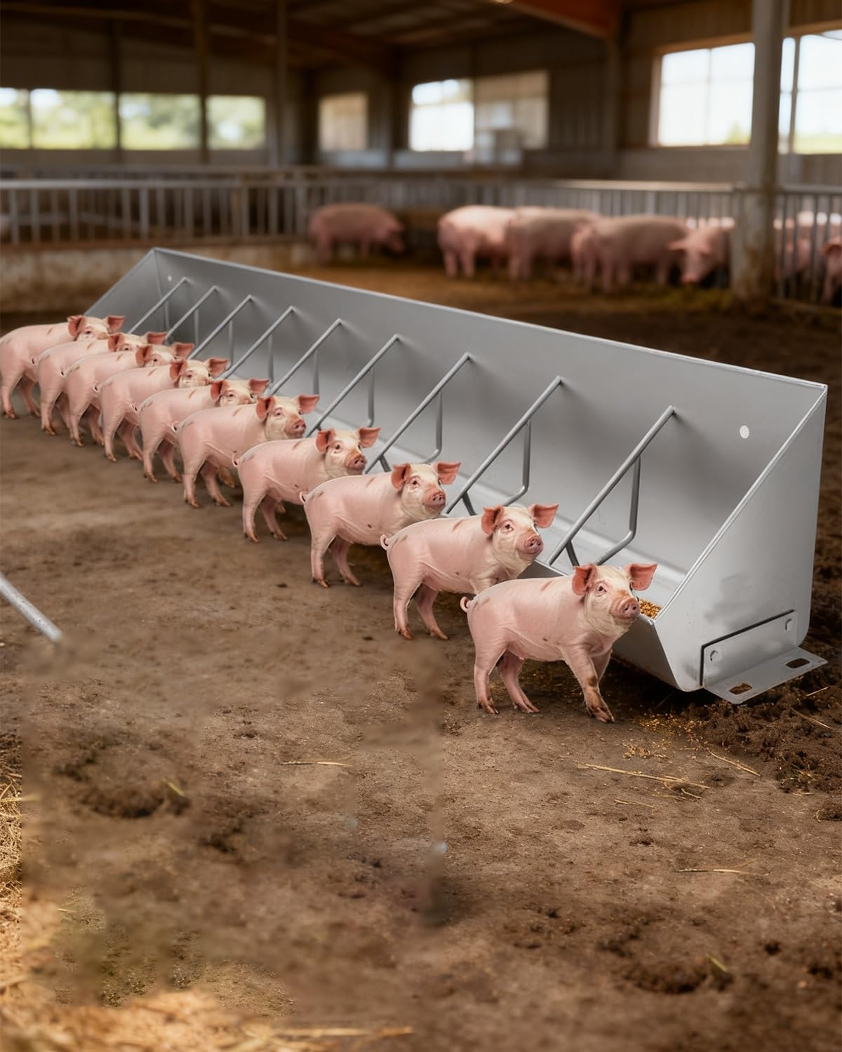 Futtertrog, robuster Futtertrog für Schweine mit 5, 8 oder 10 Löchern – auslaufsicherer Futtertrog aus Metall für Ferkel, Pferde, Schafe und Rinder – 2 m langer Futtertrog für den Außenberei