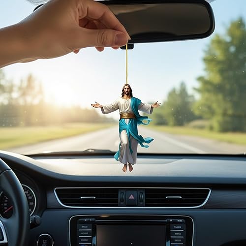 Miniatura 5 de Decoración colgante de auto retro 2D de Jesús, regalo de fe para cristianos, adorno de espejo plano acrílico para interior del automóvil, accesorios