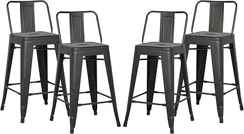 Miniatura 15 de AC Pacific Juego de 2 taburetes de bar de metal sin respaldo de 24 pulgadas, estilo rústico campestre, construcción ligera y resistente, fácil
