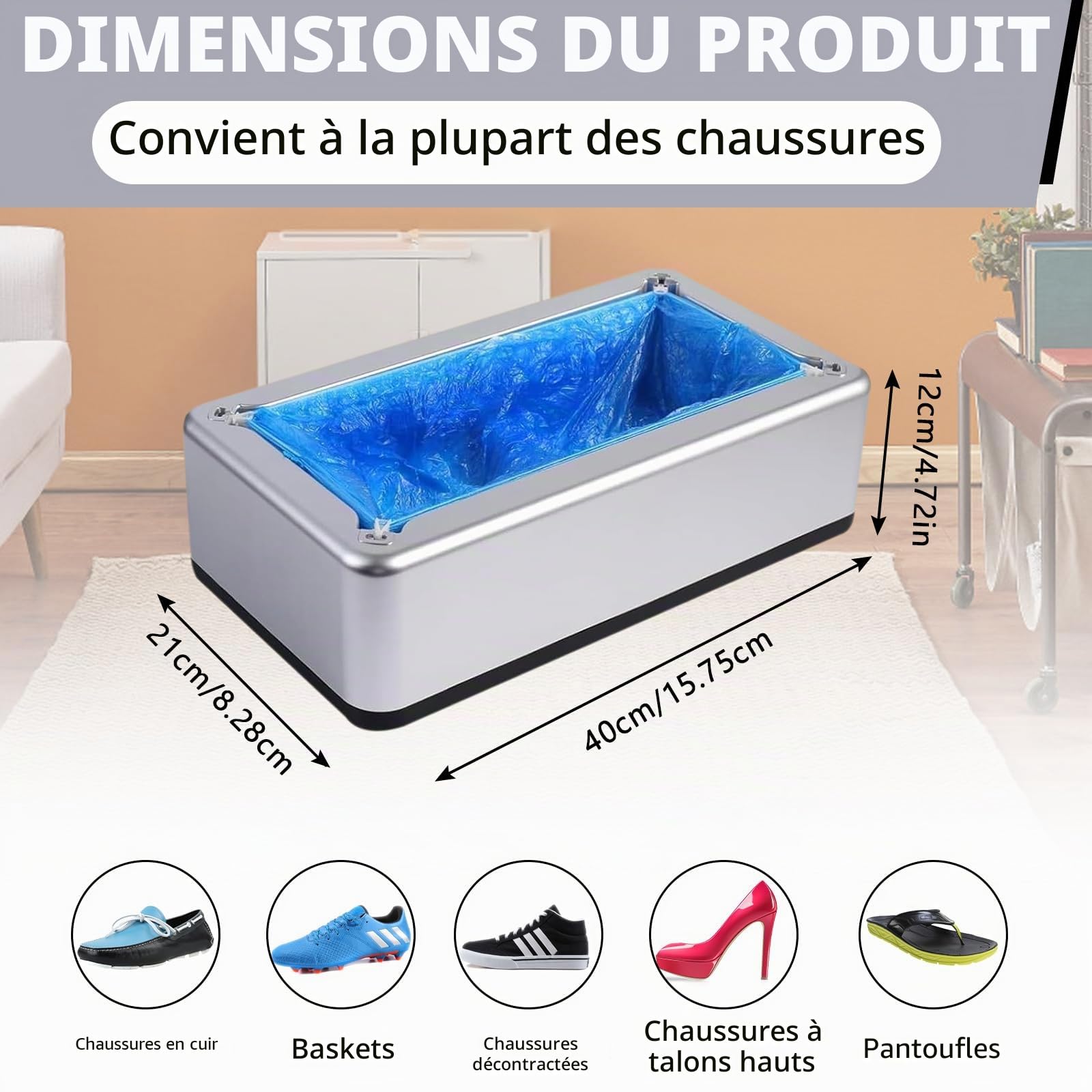 Couvre-chaussures automatique pour chaussures, machine à enfiler automatique avec 300 couvre-chaussures jetables pour la maison, le bureau, le bureau, l'hôtel, l'usine