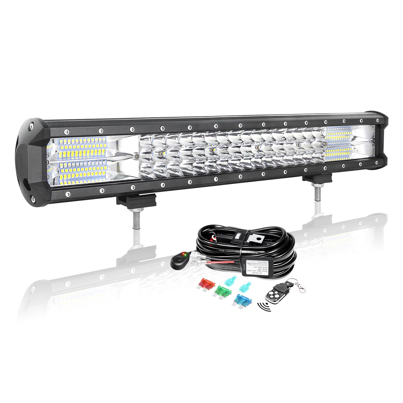 AUXTINGS 20 Pouces 50 cm 288W LED Barre d'éclairage avec 12V stroboscopique Faisceau de câblage kit,3 rangées Spot et Inondation Barre Lumineuse pour Offroad Véhicules Voiture camions SUV 4x4,6002K