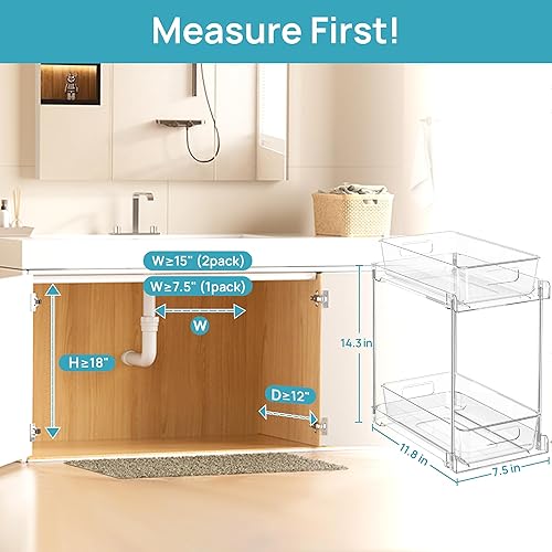 Miniatura 4 de Vtopmart Paquete de 2 organizadores de baño superiores, organizadores de 2 niveles blancos debajo del fregadero, contenedor de almacenamiento