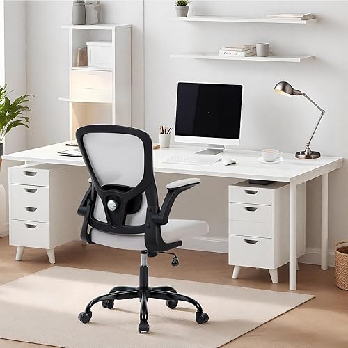 Miniatura 2 de Silla de oficina ergonómica de alta calidad de malla gris, altura ajustable, reposabrazos abatibles y soporte lumbar, cómodo asiento giratorio para
