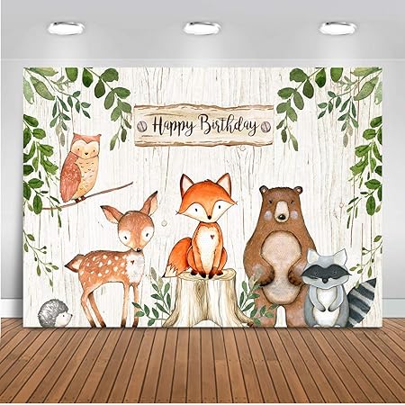 Mehofoto Woodland Anniversaire Backdrop Woodland Animaux Contexte Photographie 7x5ft Vinyle Bois De Fete D Anniversaire Banniere Toiles De Fond Amazon Fr High Tech