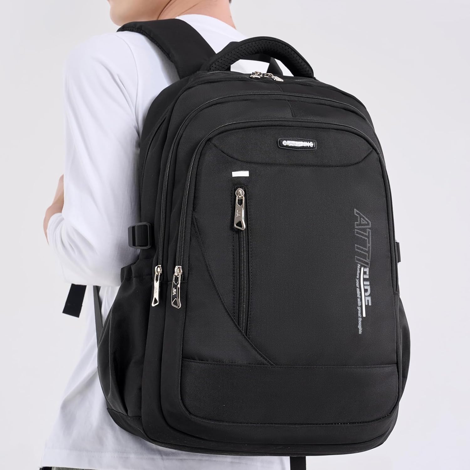 Backpack, 34L 15.6'' Laptop Compartment, Ergonomic 3D Pad, Water-Resistant Oxford Fabric (Black)