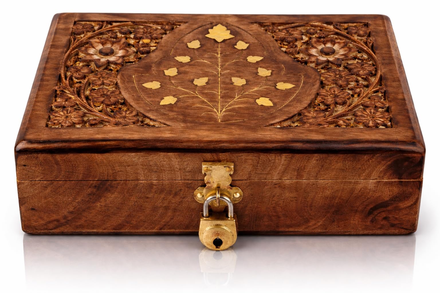 Boîte à bijoux en bois faite main coffret artisanal précieux avec serrure sécurisée 20x13cm