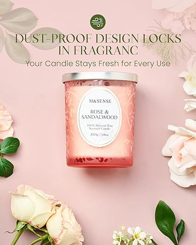 Miniatura 6 de M&SENSE Vela perfumada de sándalo rosa, cera de soja con mecha de madera agrietada, 18 onzas, 100 horas de combustión limpia de larga duración,
