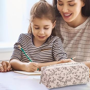 Pencil Case with, Pencil Case with, 19 x 7 x 5 cm, the Cartoon Bag is Small and Cute and Can Be Used as a Cosmetic Bag, Purse, Key Bag (Beige)