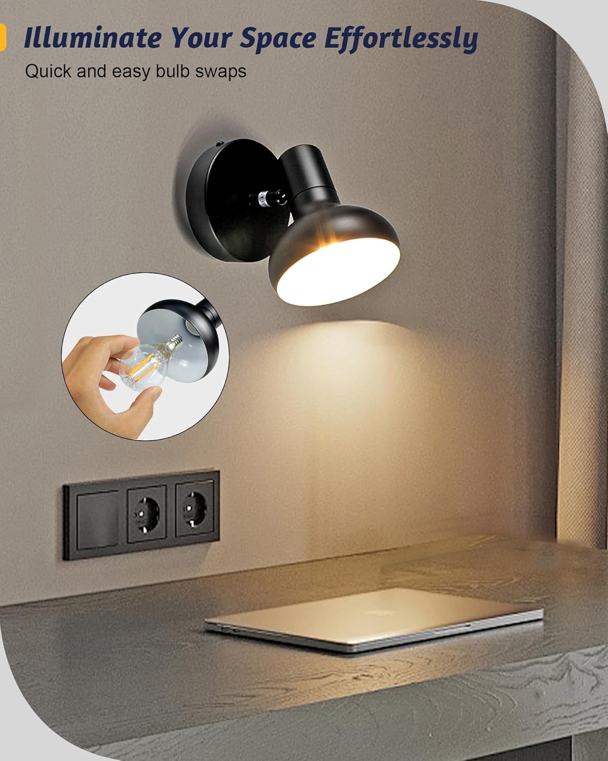 LTBLIGHT Track Lighting Fixtures Ceiling, 1-Light Adjustable LED Track Lighting Kit, Black Ceiling Spot Light for Bedroom Bedside, Study Room, E12 Base, Bulbs Not Included