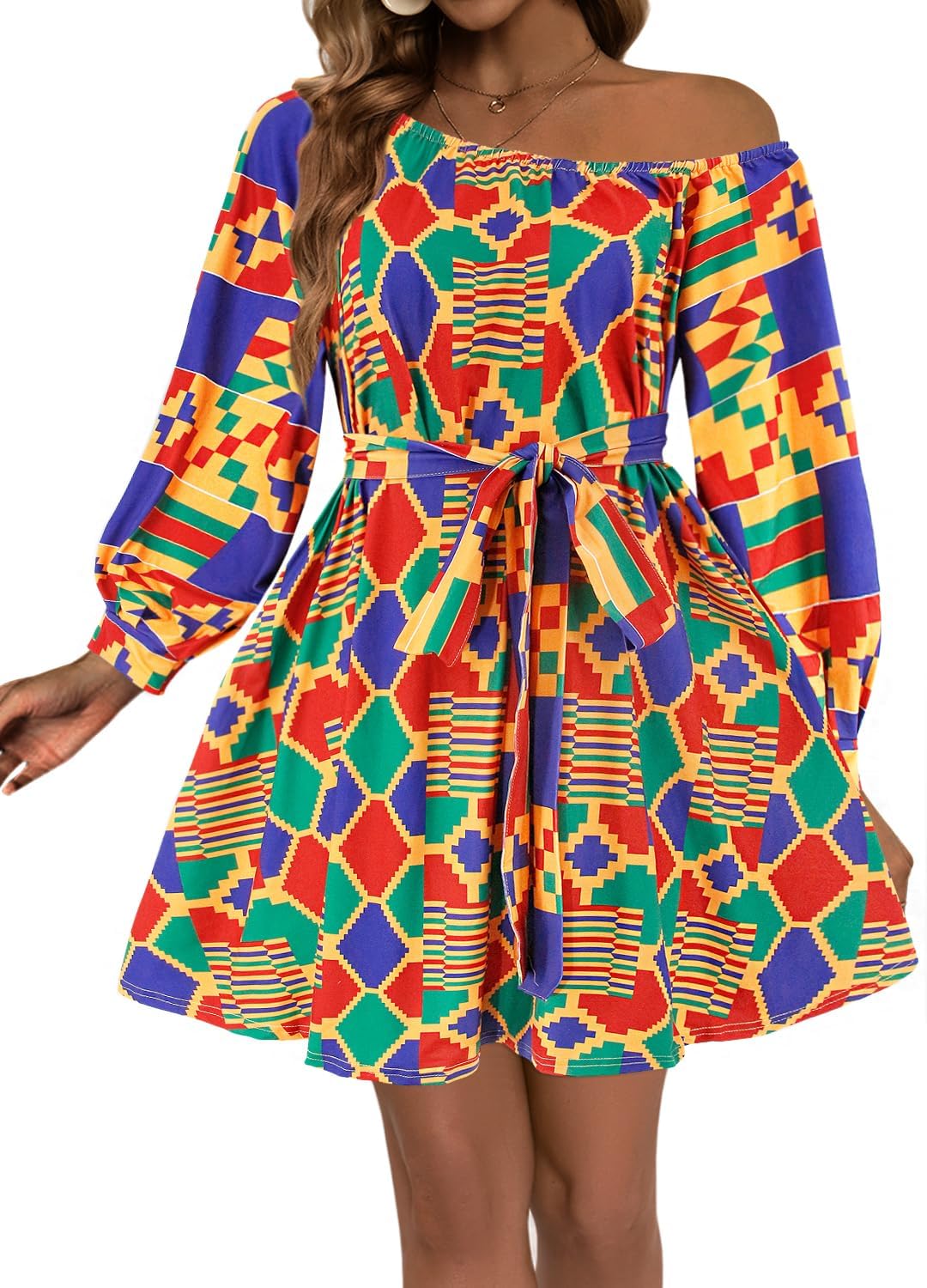 Mocure African Dashiki Printing Dress Long Sleeve Midi Fit Foraml A Line Swing Dresses - Image 2