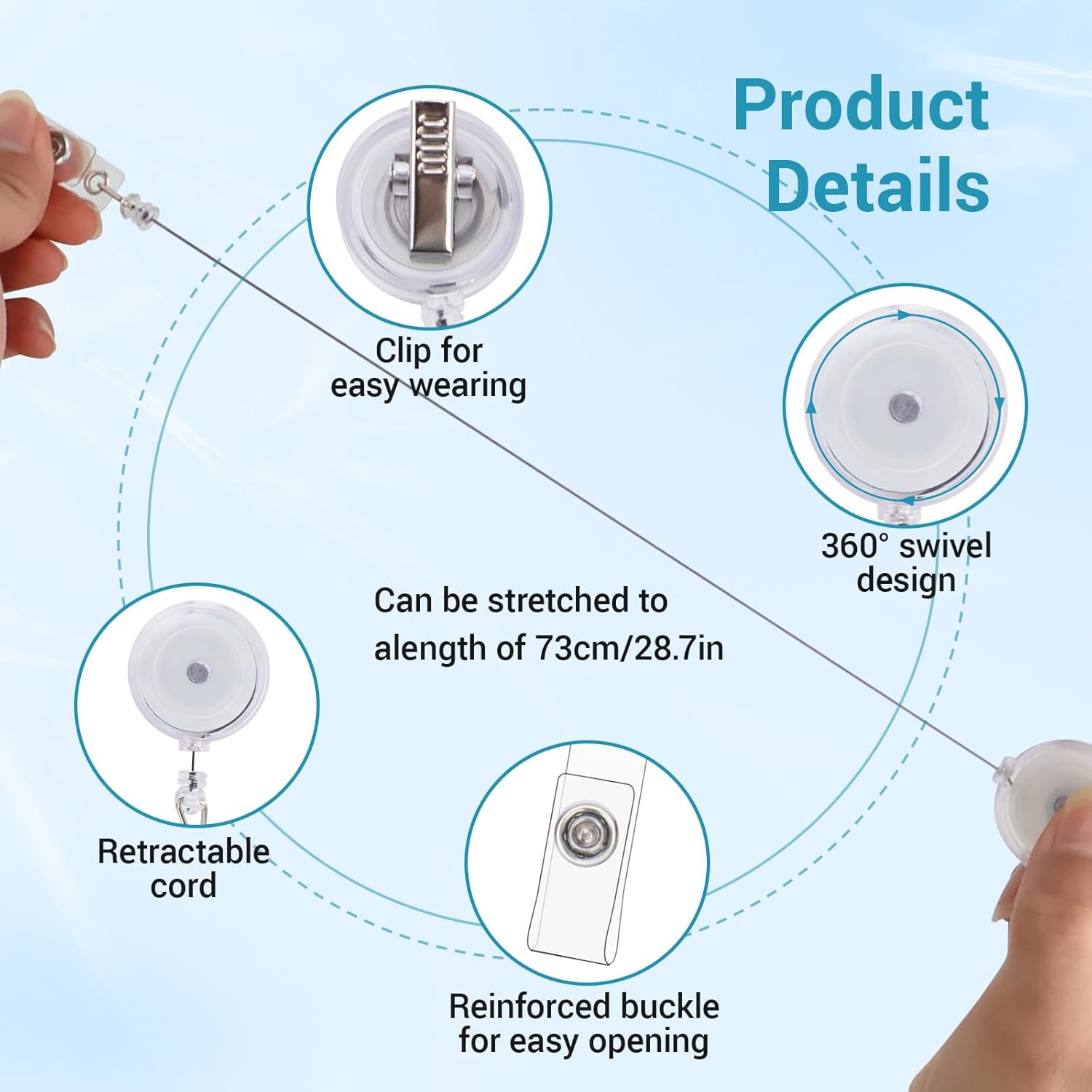 50-Pack Retractable Badge Reels – Alligator Clip Badge Reel with Swivel Hook | Badge Clips Retractable for Office, School, Events (Translucent, Durable ID Holder Reels) - Image 3