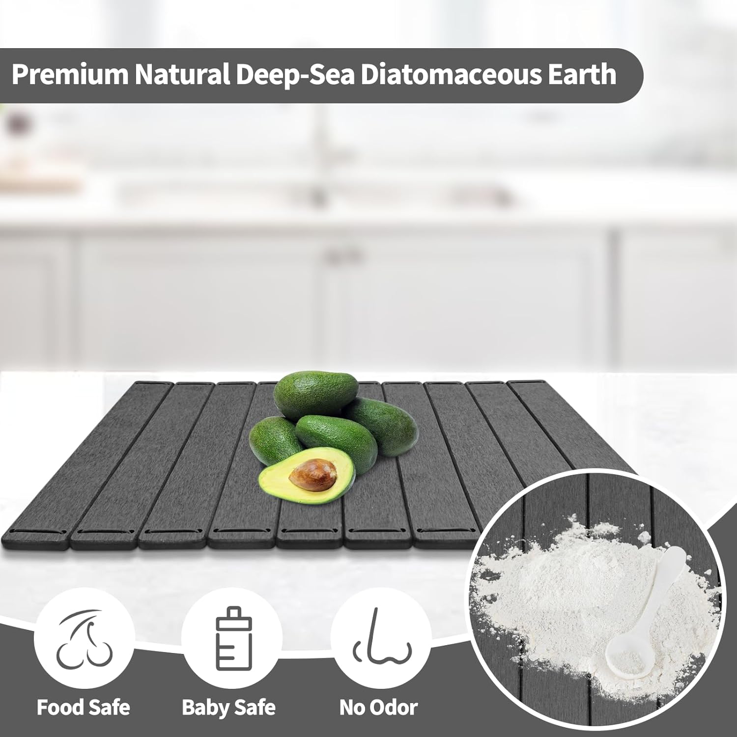 Stone Drying Mat for Kitchen Counter, Upgraded Seamless Dish Drying Mat - Foldable Stone Dish Mat, Diatomaceous Earth Kitchen Drying Mat for Any Countertop (Dark Gray, 22"X16")