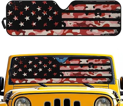 Tupalatus American Flag Windshield Sunshade for 2007-2023 Wrangler Rubicon Sahara TJ JK JKU 2 & 4 Door Car Sun Shade Sun Visor Keep Vehicle Cool