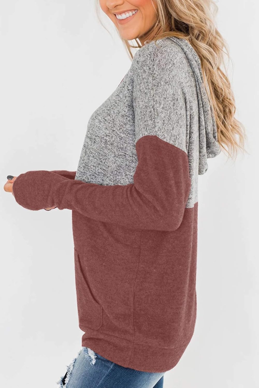 Vivitulip Women's Long Sleeve Pullover Hoodies Lightweight Color Block Sweatshirts Casual Comfy Fall Tops Tunics