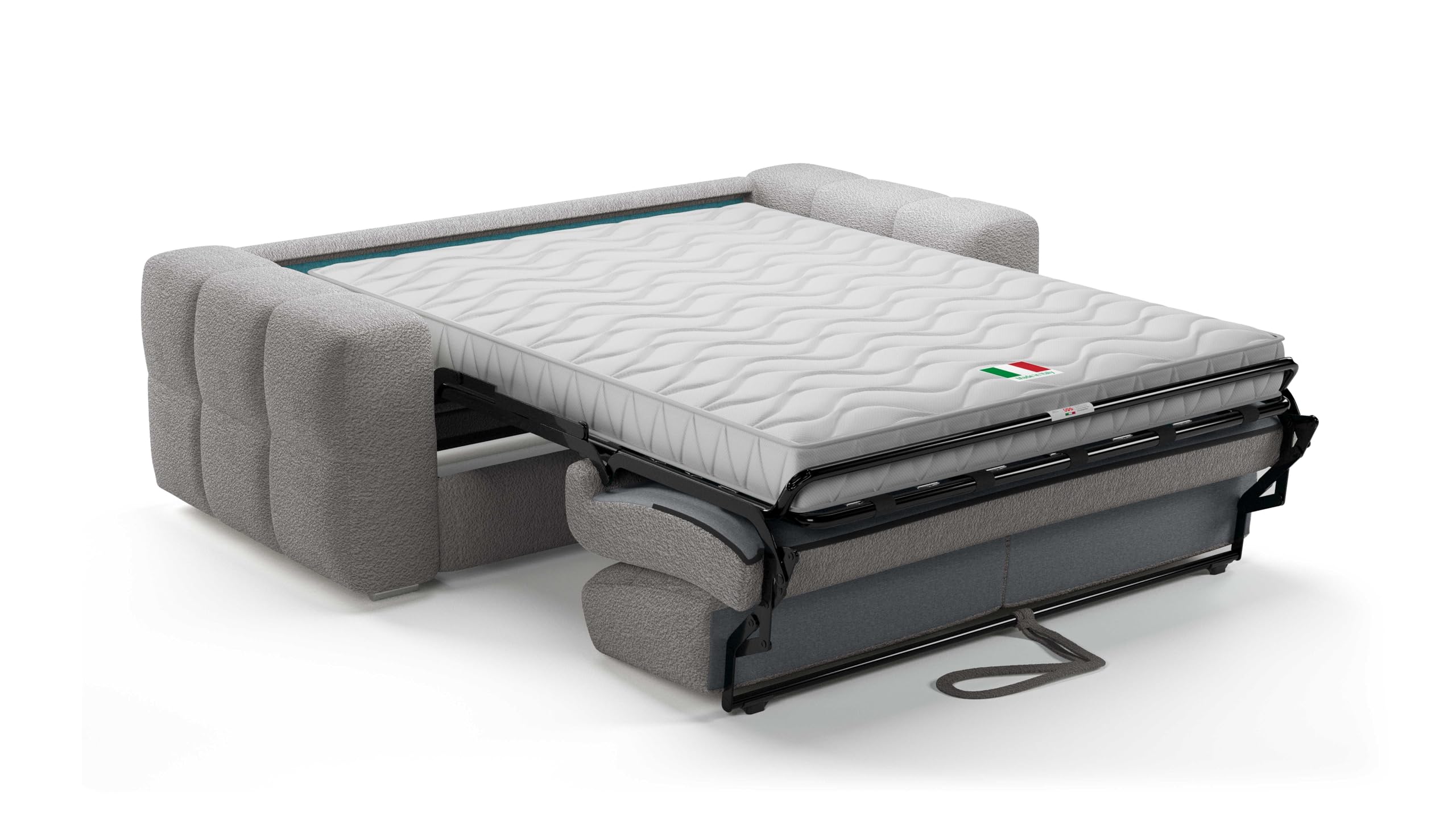 Divano Letto Cecilia 3 Posti Struttura in Metallo e Legno Imbottitura in Gomma di Poliuretano Rivestimento in Tessuto Rete Elettrosaldata Materasso 140x190 cm H14 cm Colore:Grey