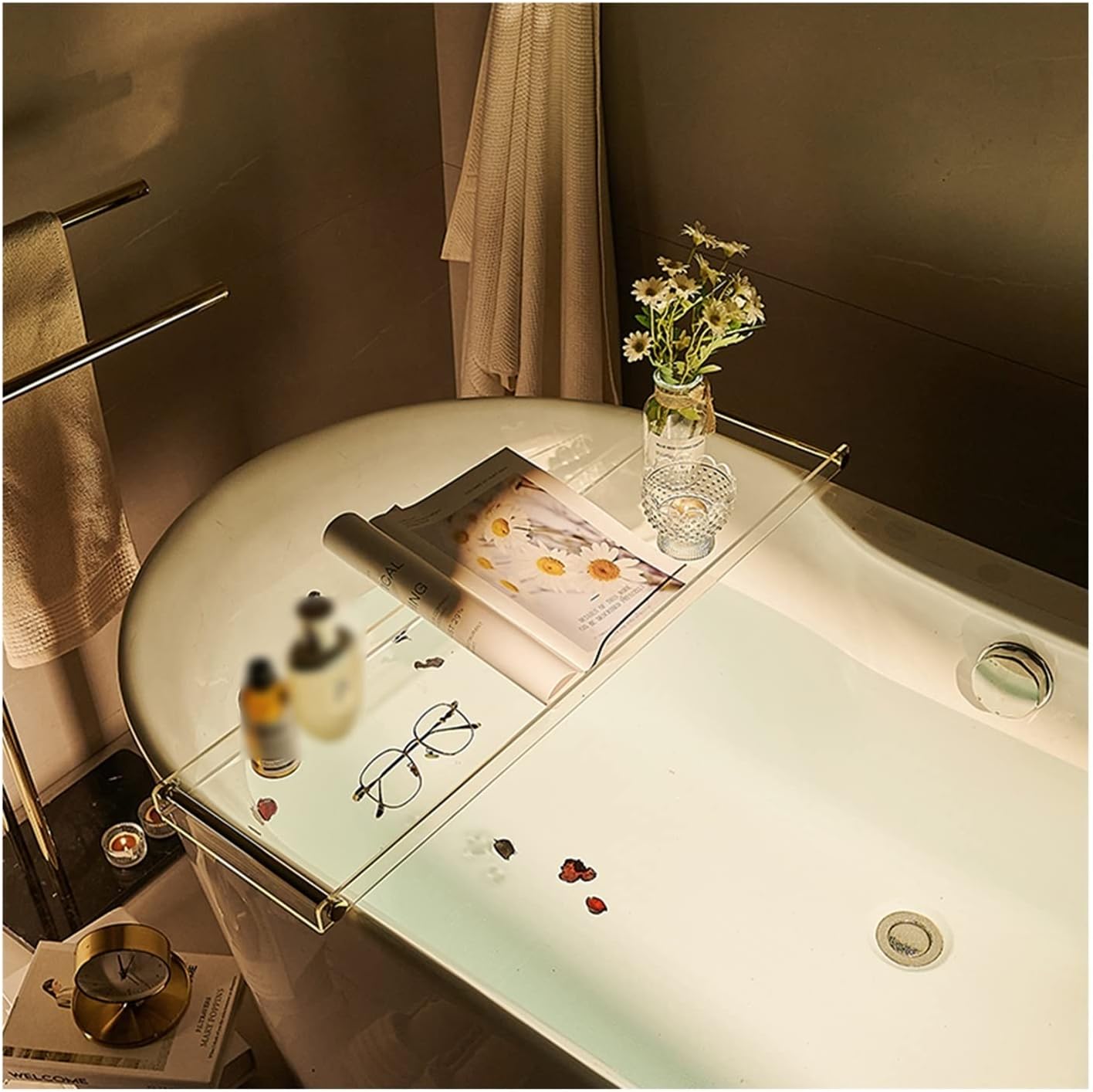 XINGLL Acrylic Bathtub Caddy Tray, Rectangular Decorative