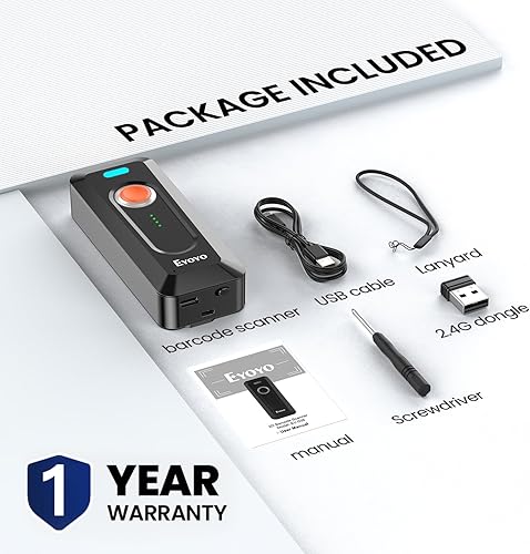 Vista 9 de Eyoyo Escáner de código de barras portátil 2D Bluetooth con clip, batería de 2000 mAh con indicador de nivel, mini lector de código de barras QR 1D