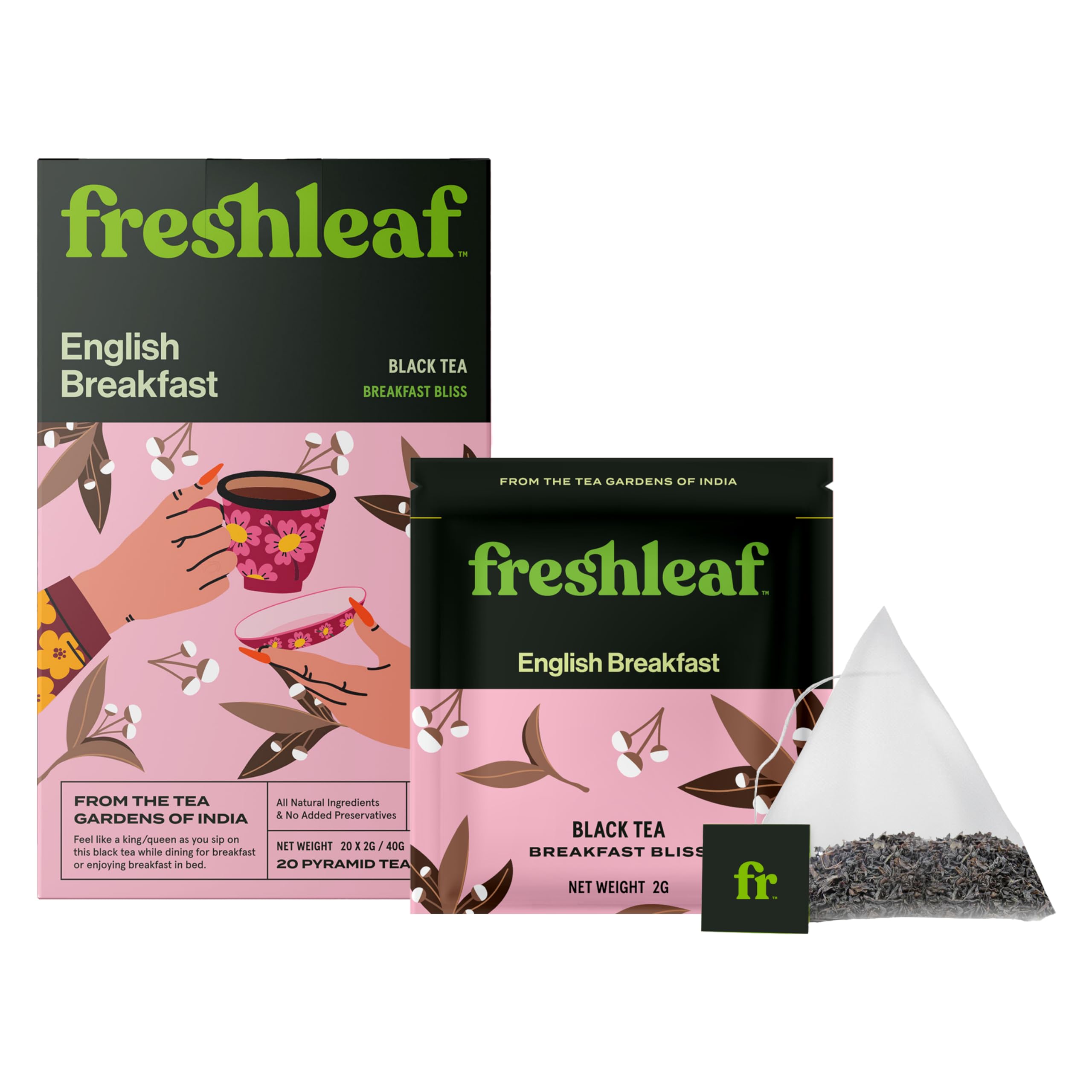 FRESHLEAF English Breakfast Black Tea Made with Finest Tea Leaves from the State of Assam, Premium Black Tea, Rich Flavour, Made with 100% Whole Long Leaf, 20 Pyramid Tea Bags, 40 Grams (B08ZYPQN31) Amazon Price History, Amazon Price Tracker