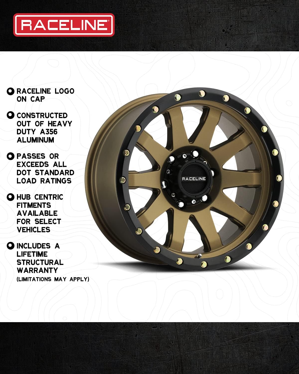 Raceline Wheels 934BZ CLUTCH Wheel Bronze 20X9"5X150 Bolt Pattern +18mm Offset/(5.57"B/S) 10 Spoke Aluminum Passenger Car Wheels, Full Size Replacement Bronze Car Rims
