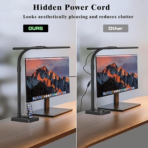 Miniatura 5 de GAEFURY Lámpara de escritorio LED para oficina en casa, lámpara de escritorio brillante de 24 W con base de soporte para teléfono, 25 modos de