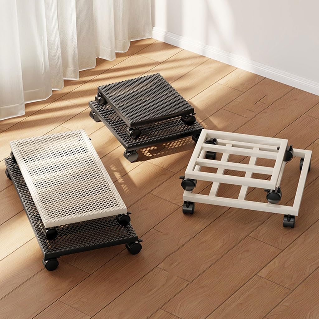 YCKEGEW Garden Plant Pot Dolly Heavy Duty Metal Plant Caddy with Brake Castors,Iron Potted Rack on Roller,Flower Pot Movers Wheels Suitable for Outdoor Patios, Decks(Black,Round 30cm)