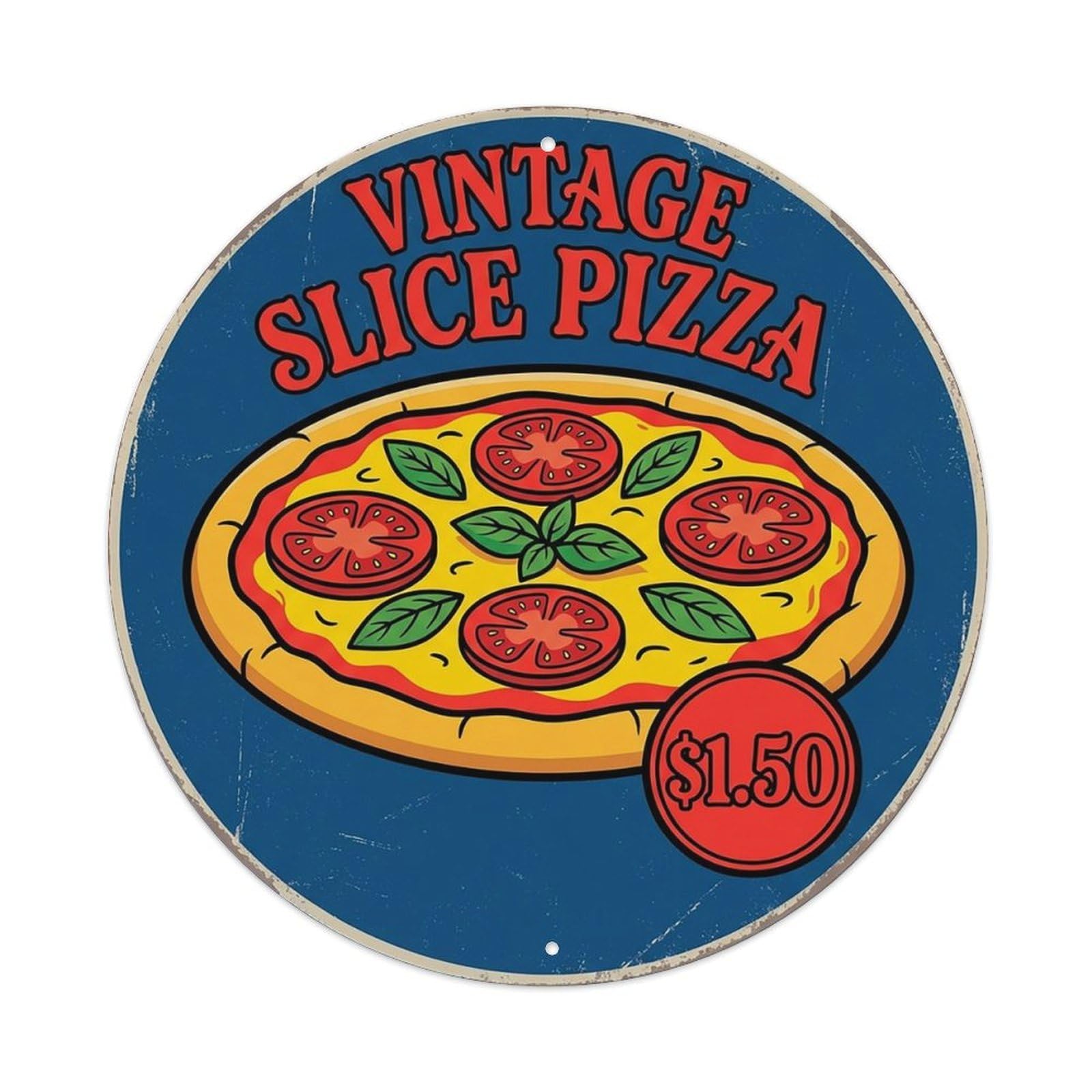 Cwbufd Vintage Style Vintage Pizza Slice Italian Traditional Cuisine Tomato Vintage Metal Tin Sign Plaque Wall Decor For Cafe, Club Bar, Office, Garden Metal Poster 8X8inch