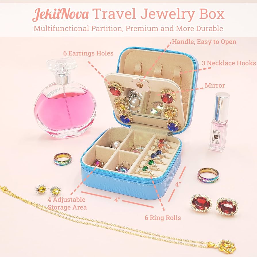 Amazon.com: jekiinova Jewelry Travel Box w Mirror for Women