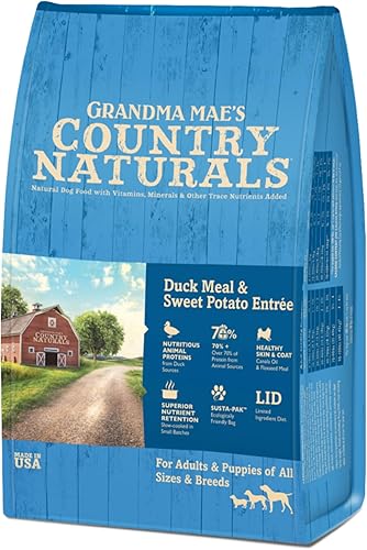 Grandma Mae's Country Naturals Alimento seco para perros con grano inclusivo de 14 libras de pato y batata