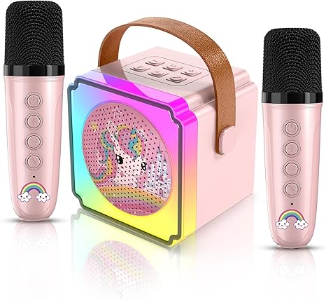 Toys for Girls Karaoke Machine for Kids, Mini Karaoke Machine Kids Toys 3 4 5 6 7 8 9 10 12+, Girl Toys Age 4-5, Princess Toys Birthday Gifts for Girls Boys Party (Pink 2 Mics)
