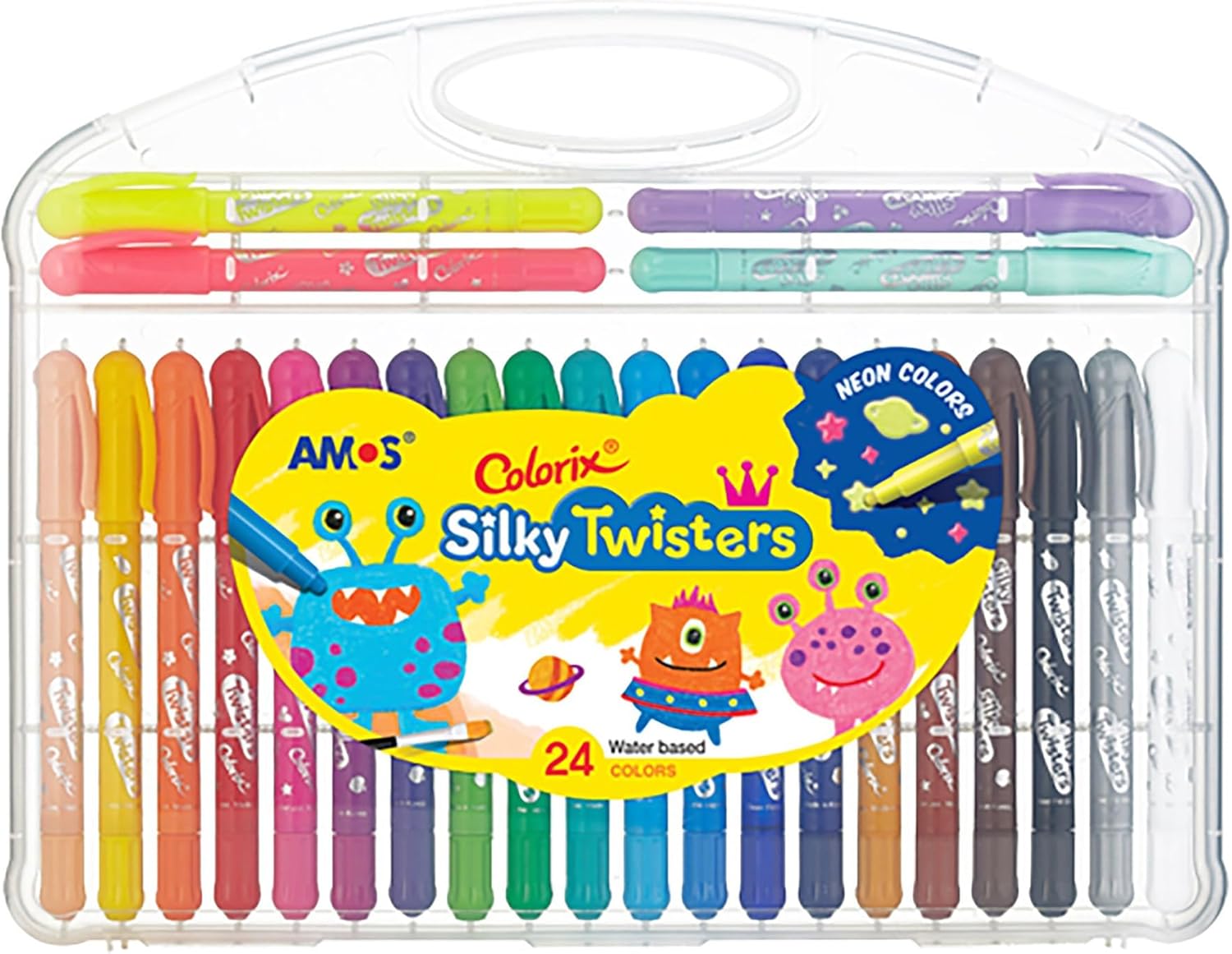 AMOS Twistable Crayons – 24 Silky Gel Colors, Non Toxic Crayons for Kids, Twist Up Design Easy to Hold for Travel, Drawing, Arts & Crafts, Gifts & School Supplies