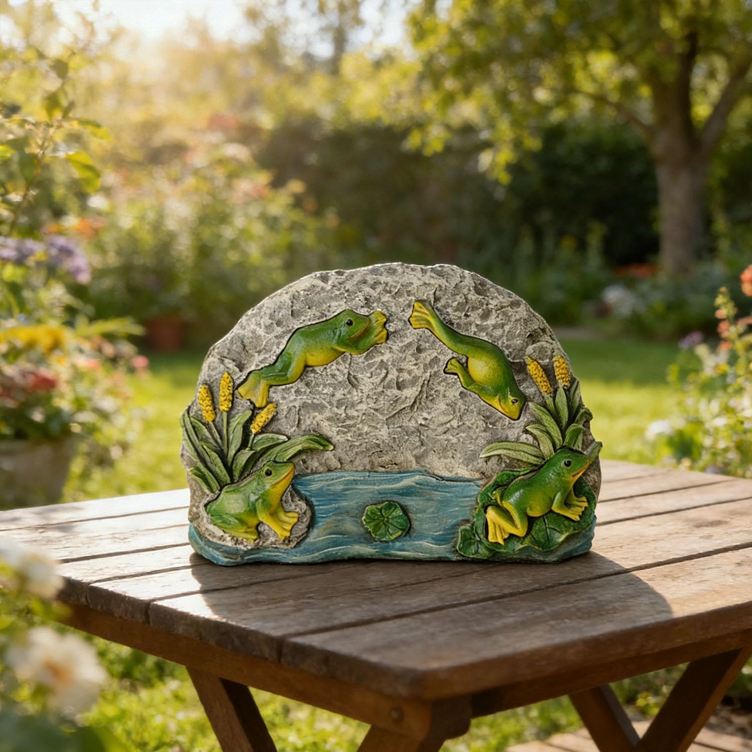 Frog Garden Statue Solar Rock Lights Decor, A Jumping Frog for Patio Pathway Art Housewarming for Yard Decoration Lawn Ornament Gardening Gifts for Women Mom Grandma (Frog)